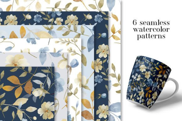Download Seamless Patterns with Blue Flowers - Seamless pattern Collection