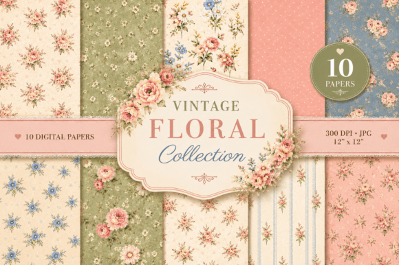 Download 10 Shabby Chic Floral Digital Papers - Shabby Collection
