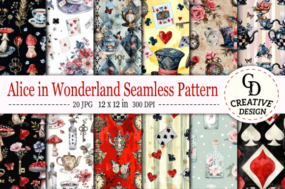 Download Alice in Wonderland Seamless Pattern - Seamless pattern Collection