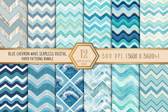 Download Blue Chevron Wave Seamless Pattern Bundl - Seamless pattern Collection