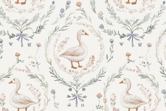 Download Romantic Rococo Goose Seamless Pattern - Seamless pattern Collection