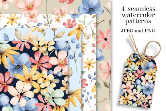 Download Seamless Patterns, Watercolor Flowers. - Seamless pattern Collection