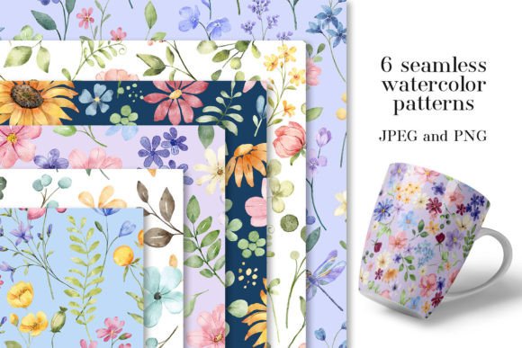 Download Seamless Patterns, Watercolor Wildflower - Seamless pattern Collection