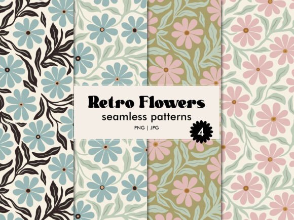Download Retro Flowers Seamless Pattern Set - Seamless pattern Collection