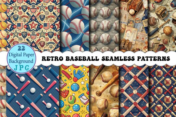 Download Retro Baseball Seamless Patterns - Seamless pattern Collection