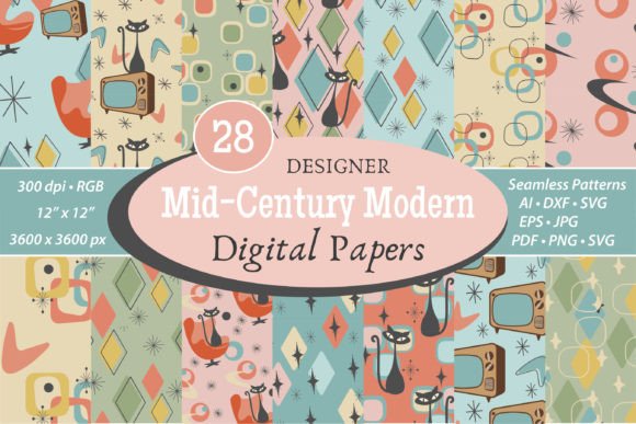 Download Mid Century Modern Seamless Patterns SVG - Modern Collection