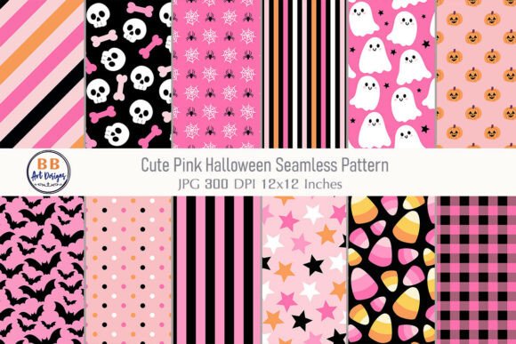 Download Pink Halloween Seamless Patterns - Seamless pattern Collection