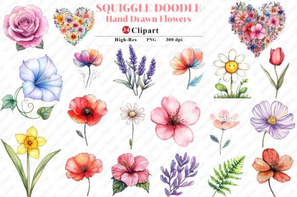 Download Squiggle Doodle Hand Drawn Flowers PNG - Hand drawn flowers Collection