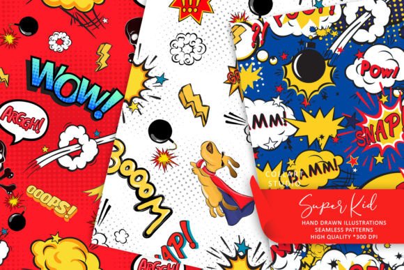 Download Super Kid, Cute Comic Seamless Patterns - Seamless pattern Collection