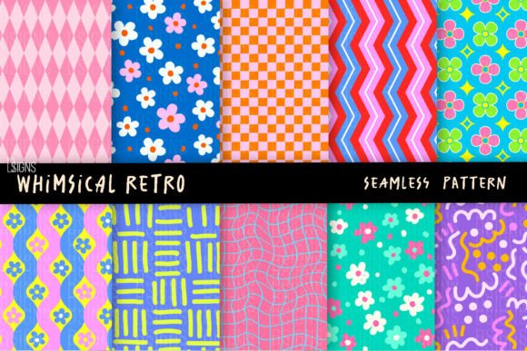 Download Whimsical Retro Seamless Pattern Bundle - Seamless pattern Collection