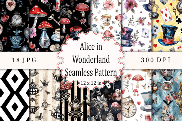Download Alice in Wonderland Seamless Pattern - Seamless pattern Collection