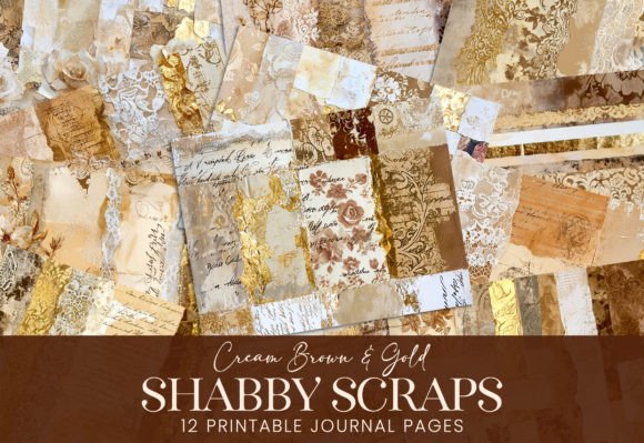 Download Shabby Journal Patterns Cream Brown Gold - Shabby Collection