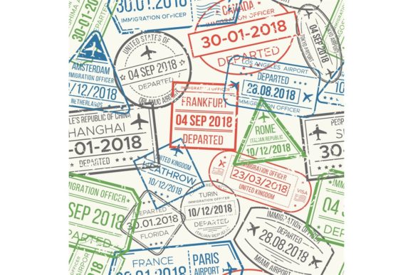 Download Travel Visa Airport Stamps Seamless Pattern - Seamless pattern Collection