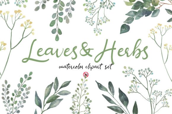 Download Watercolor Leaves &amp; Herbs Clipart Set - Leaves Collection
